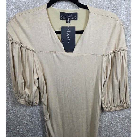 Nicole Miller Collection Side Runched Midi Sheath Dress Womens Size Large Beige‎ - Picture 1 of 8